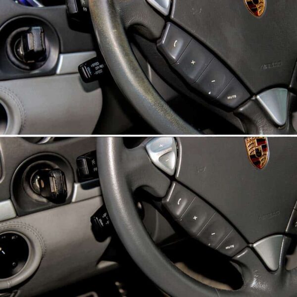 gray leather steering wheel of Porsche cayen before after 2