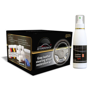 gray leather steering wheel repair kit with leather cleaner light